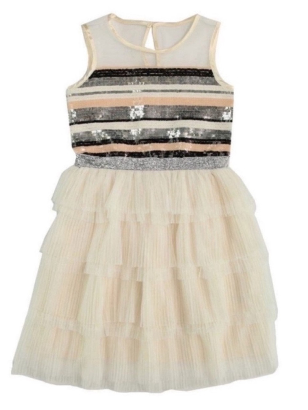 Girls BCBG Ivory Tulle Dress with Sequin Stripe Bodice NWT